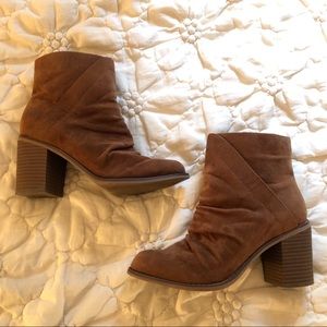 Slouchy Brown Faux-Suede Heeled Booties